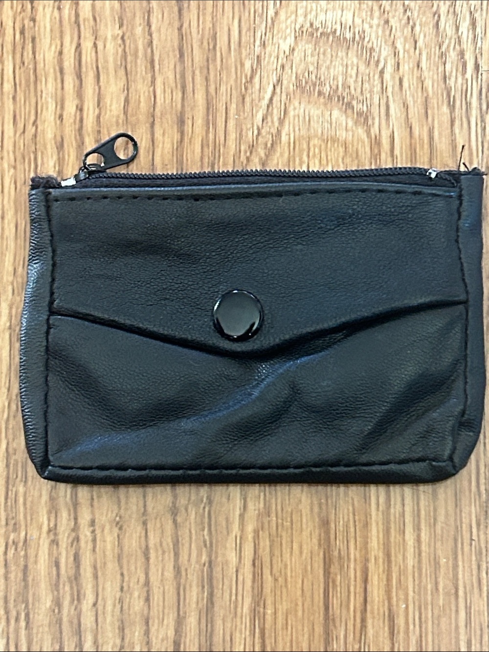Black Leather Zip & Snap Card Wallet - Unbranded